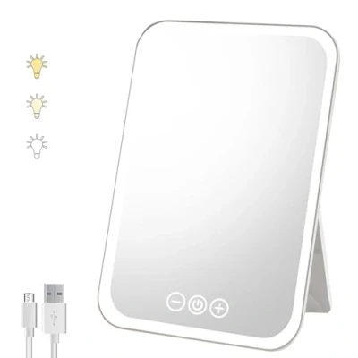 Image of 3h lifestyle Rechargeable Travel Makeup Mirror with 72 LED Lights, Portable Lighted Beauty Mirror, 3 Color Lighting, Dimmable Touch Screen, Tabletop Folding Cosmetic Vanity