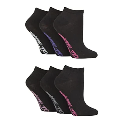 Image of Women&#039;s 6 Pair Dare to Wear Pique Knit Patterned Trainer Socks Black Geoetric 4 8 Ladies