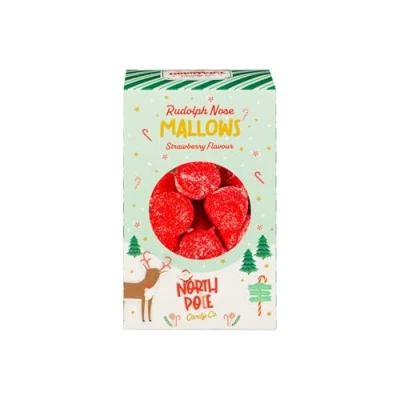 Image of Ruldoph Shaped Mini Marshmallows Strawberry Flavoured For Hot Chocolate Christmas Stocking Fillers Eve Box