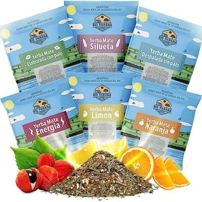 Image of Set of all Samples Yerba mate Rio Parana 50g Traditional, energy with guarana, weight loss, lemon, orange Argentinian tea Natural caffeine 6x50g