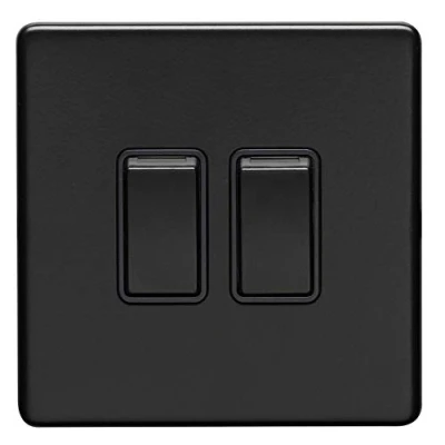 Image of 2 Gang 10Amp 2Way Switch Flat Concealed Matt Black Plate Rockers