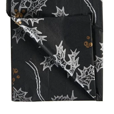 Image of Christmas Holly Tissue Paper, Black, 500mm x 750mm Acid Free MG 10 sheets