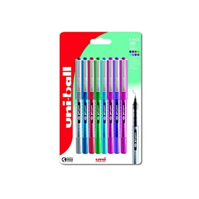 Image of Uni Ball UB 157D Eye Designer Rollerball Pens. Premium Medium 0.7mm Ballpoint Tip for Super Smooth Handwriting. Fade and Water Resistant Liquid Ink. Pack of 8 Assorted Colours