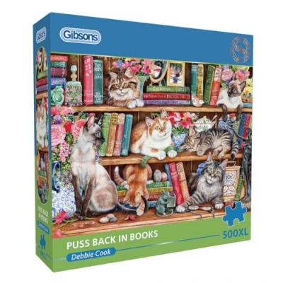 Image of Puss Back in Books 500XL Piece Cats and Jigsaw Puzzle Animal Extra Large for Adults Premium 100% Recycled Board Great Gift Gibsons Games