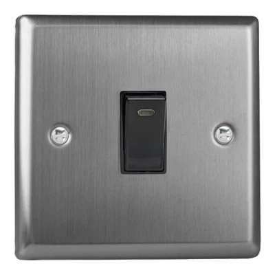 Image of Varilight XT20NB Classic Brushed Steel 1 Gang 20A Double Pole Switch + Neon Indicator