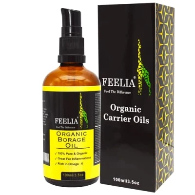 Image of Feelia Organic Borage Oil Cold Pressed, Rich in Omega 6, Great for Inflammations, 100% Pure &amp; 100ml