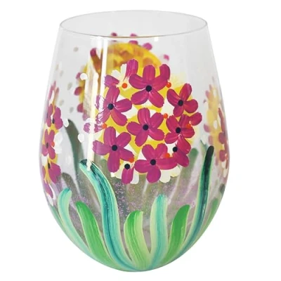 Image of Lesser &amp; Pavey Pink Hydrangea Stemless Glass Lovely Gift for Women Men Designed by Lynsey Johnstone Luxury Wine Every Occasions