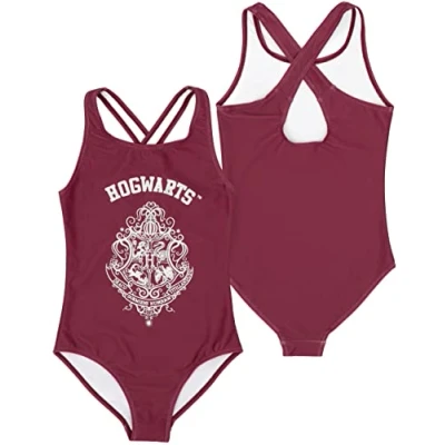 Image of Harry Potter Swimsuits for Girls Burgundy Hogwarts Crest OR Navy Hedwig Options Magical One Piece Swimming Costume Swimwear 8 9 UK Kids