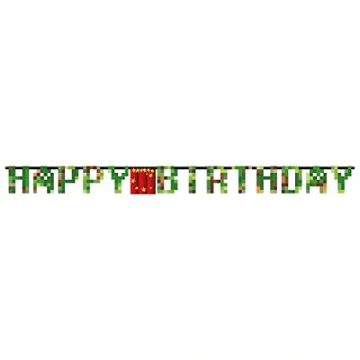 Image of Amscan 9912920 TNT Pixel Gamers Kids Happy Birthday Letter Banner Party Decoration 1.8m