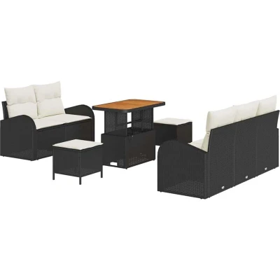 Image of Vidaxl 8 Piece Garden Sofa Set with Cushions Black Poly Rattan Acacia