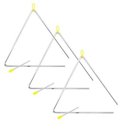 Image of TIGER TRI28 3 MT 12&quot; Samba Triangle Instruments Heavy duty Steel Triangles with Metal Strikers Ideal for School, Band or Home Use Pack of