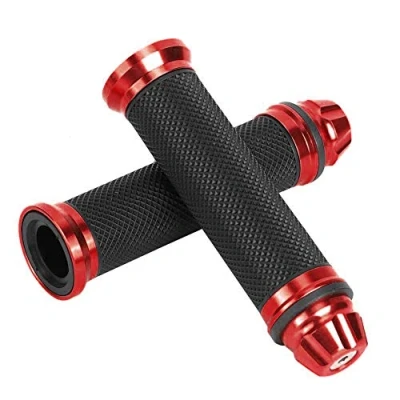 Image of Hlyjoon 1 Pair Motorcycle Handle Grips CNC Aluminum Rubber Universal 7/8inch 22mm Moto Standard Handlebar End Grip Motorbike Thruster Bar for Bike Bicycle(Red)