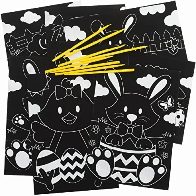 Image of Baker Ross Easter Scratch Art Pictures Pack of 8, for Kids (FC621)