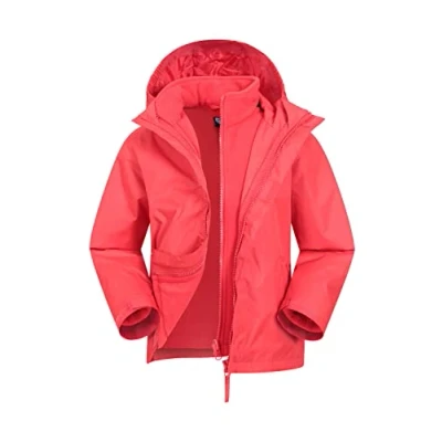 Image of Mountain Warehouse Fell Kids 3 in 1 Jacket Water Resistant Triclimate Raincoat, Detachable Inner Coat &amp; Packaway Hood For Walking, Hiking Outdoors Red Size 2 Years