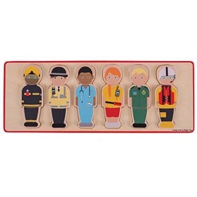 Image of Bigjigs Toys People Who Help Us Puzzle (18 Pieces) Emergency Services Jigsaw, Wooden Puzzles, Montessori Jigsaws, Baby &amp; Toddler Toy, For 1 Year Old Girls Boys