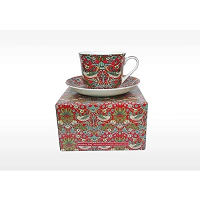 Image of heritage BONE CHINA BREAKFAST CUP/SAUCER WILLIAM MORRIS STRAWBERRY THIEF GIFT BOXED POSTAGE FREE UK