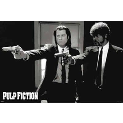 Image of Pyramid America Pulp Fiction Duo Guns John Travolta Samuel Jackson Tarantino Comedy Crime Film Movie Cool Wall Decor Art Print Poster 90x60
