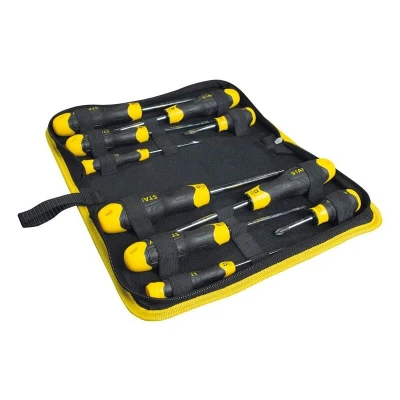 Image of Stanley 10 Piece Cushion Grip Screwdriver Set in Wallet Pozi Flat XMS23SCREW10