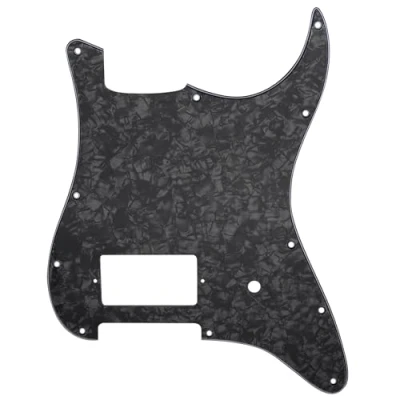 Image of Musiclily Pro 11 Holes ST Strat One Humbucker Guitar Pickguard Scratch Plate for USA/Mexico Fender Tom Delonge Stratocaster Electric Guitar, 4ply Black Pearl