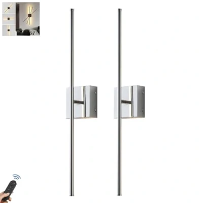 Image of PENTWAN Battery Operated Wall Sconce Set of 2,LED Wireless with Remote Control,USB Rechargeable Indoor Lamps, 350 Rotate,Dimmable Sconce,for Hallway/Living Room/Bedroom(Chrome)
