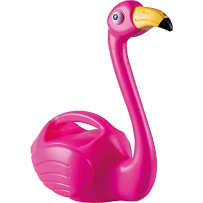 Image of St Helens Home and Garden Pink Flamingo 1.5L Easy Hold Light Weight Watering Can For Indoor Outdoor Use on Flowers Gardens With Long Spout