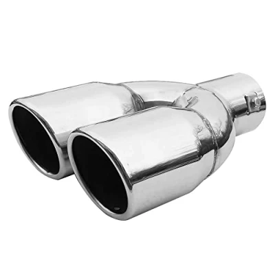 Image of Double Dual Twin Exhaust Tip Trim Car End Pipe Tail Sport Muffler Stainless Steel Chrome Universal
