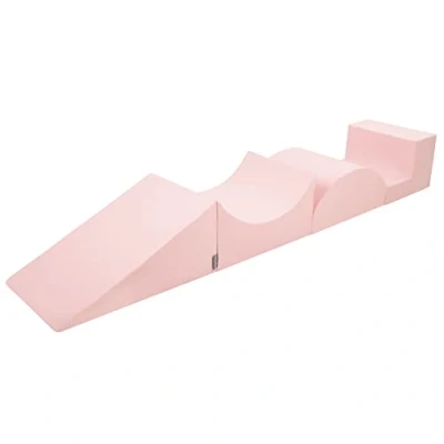 Image of KiddyMoon Foam Playground For Kids Obstacle Course Children Montessori Toy Babies Soft Construction Blocks Element, Halfshaft/Ramp/Wedge/Steps, Made In The EU, Pink: