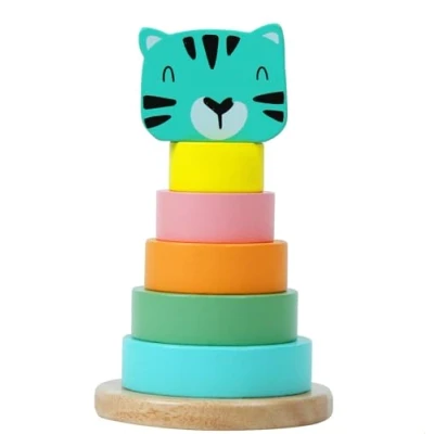 Image of Little Frog Toys Wooden Cat Stacking Toy, Toddler Tower Sensory Toys, Sustainable Educational Toy for Babies, 7 Piece Set Bright Colour Rings, Baby Ages 1+