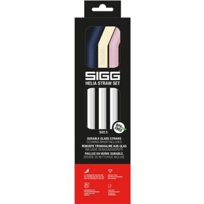Image of SIGG Helia Glas Straw Set (3 Pieces), Dishwasher Safe Reusable Straws Made of Glas, Drinking with Cleaner Included Night Small