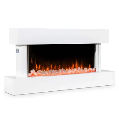 Image of Baridi 46&quot; Wall Mounting 1000W/2000W Electric Fireplace with LED Flame Effects, Side Glass Decoration and Pebble Accessories, White DH113