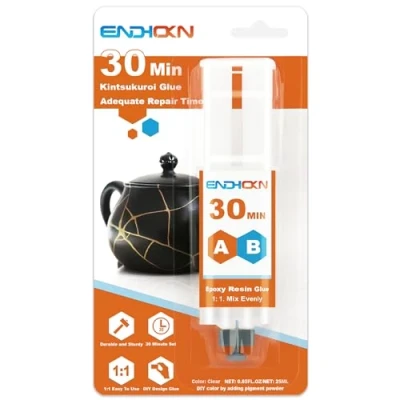 Image of Endhokn Epoxy Glue 30 Minutes, 2 Part Clear 0.85FL.OZ, Slow Curing DIY Adhesive for Repairing Ceramics, Porcelain, Glass, Acrylic, Plastic, Wood, Metal, Stone, etc