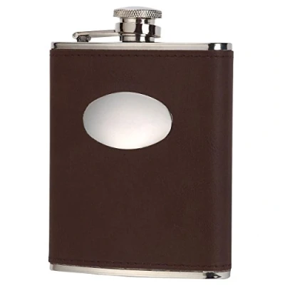 Image of David Nickerson Brown leather 6oz stainless steel hip flask + funnel gift box