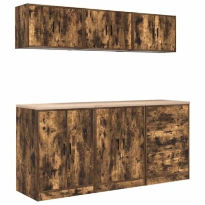 Image of vidaXL Garage Cabinets 6 pcs Smoked Oak Engineered Wood