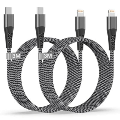 Image of USB C to Lightning Cable 3M 2Pack [MFi Certified], iPhone Fast Charger Charging Type Wire Lead for 14/13/12/11 Pro Max/XS/XR/X/SE/8/iPad