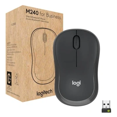 Image of Logitech M240 for Business Silent Wireless Mouse, Secure Logi Bolt USB Receiver, Bluetooth, Globally Certified Windows, Mac, Chrome, Linux, iPadOS, Android Graphite