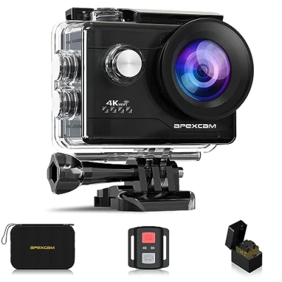 Image of Apexcam 4K Action Camera 20MP 40M Waterproof Sports for Vlog With Ultra HD 170Wide Angle 2.4G Remote Control 2 Rechargeable Batteries 2.0&#039;&#039; LCD Screen and Accessories Kit