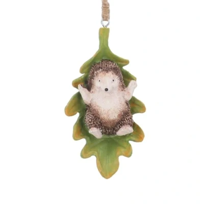 Image of Gisela Graham Hedgehog on Leaf Christmas Decoration