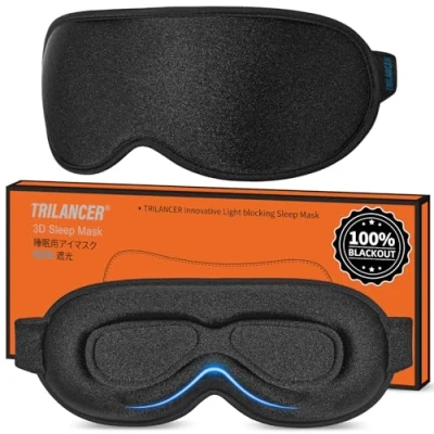 Image of 2024 Innovative Sleep Mask for Men and Women, Trilancer 3D 100% Light Blocking Design, Comfortable Eye mask, Blackout Blindfold Sleeping, Nap, Meditation, Travel (Black)