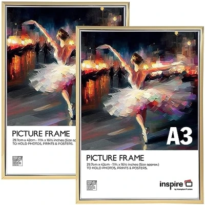 Image of Inspire by Hampton EASYLOADER A3 (30x42cm) Gold Picture Poster Frame Plexi (Non Glass) 2 Pack IBH EASA3GDP PK2