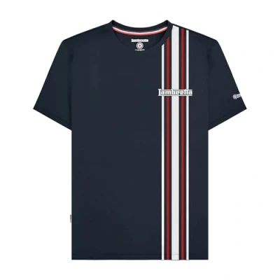 Image of Lambretta Mens Racing Stripe Logo Retro T Shirts (UK, Alpha, L, Regular, Navy)