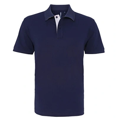 Image of Asquith &amp; Fox Mens Classic Fit Contrast Polo Shirt (Navy/ White) Multicolour Cotton Size X Large