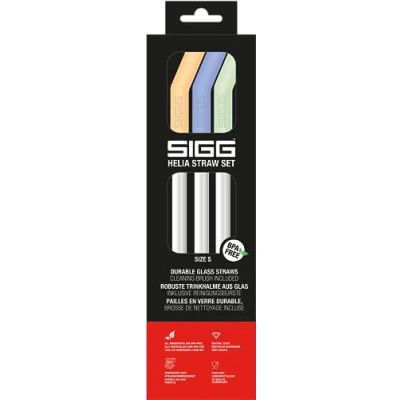 Image of Sigg Glas Straw Set, 3 Pieces Reusable Drinking Straws with Cleaner, Glass and Silicone, Dishwasher Safe