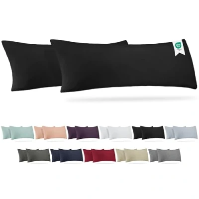 Image of Barbons Side Sleeper Pillow 40 x 145 cm, Cover Set of 2 165 g/m² Oeko Tex Certified Pillowcase 100% Jersey Cotton Cushion Covers with Zip (40 Black)
