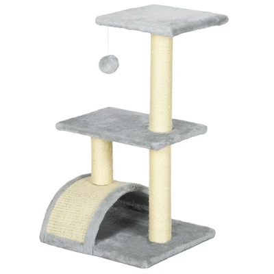 Image of PawHut Cat Tree Tower for Indoor Cats, 72cm Climbing Activity Centre w/Sisal Scratching Post, Pad, Arc Perch, Hanging Ball, Toy Light Grey