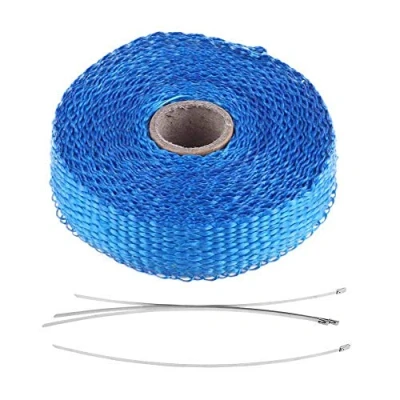 Image of Akozon Car Exhaust Heat Wrap, Wrap 5M Insulation Tape with 4 Stainless Steel Cable Ties(Blue)