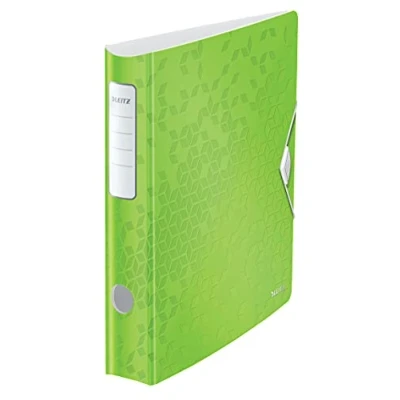 Image of Leitz 11070054 A4 Lever Arch File Active, Curved Spine 65 mm Width, Elastic Fastening, Light Polyfoam, WOW Range, Green