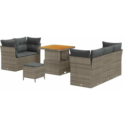Image of vidaXL 8 Piece Garden Sofa Set with Cushions Grey Poly Rattan Acacia