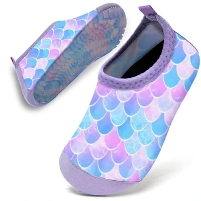 Image of Water Shoes Toddler Kids Baby Infant Girls Beach Swim Barefoot Aqua Socks Non Slip for Swmming Pool Park(Blue Purple Mermaid,30/31)