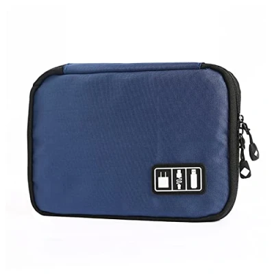 Image of JSUOEO Electronics Accessories Organiser, Bag Travel Cable Organizer Carry Storage Case for Cables USB Drive Memory Card Earphone Cord Charger 1PCS Dark Blue