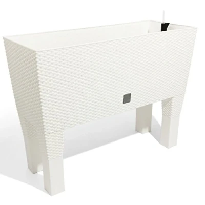 Image of Prosperplast White premium quality 80 cm Rato Case High flower pot, rattan style